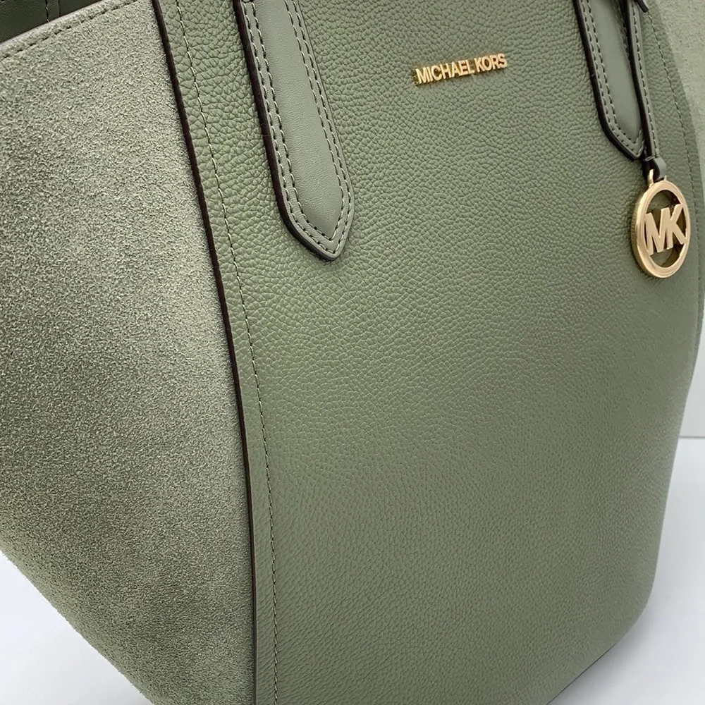 MICHAEL KORS PORTIA LARGE TOTE ARMY GREEN COLOR PEBBLED LEATHER/SUEDE - Picture 7 of 16